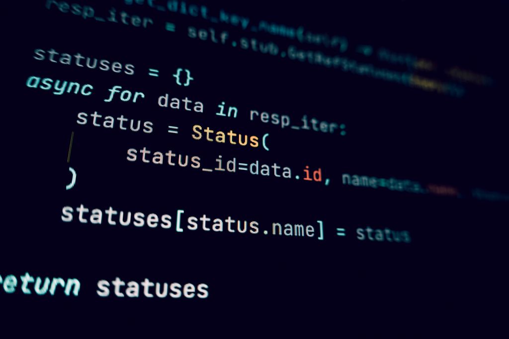 Detailed view of programming  What Is Python code in a dark theme on a computer screen.